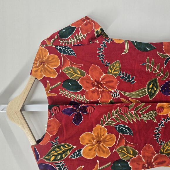 Vintage Liz Claiborne Petite Floral Linen Dress - Vibrant Red Floral - Picture 6 of 6